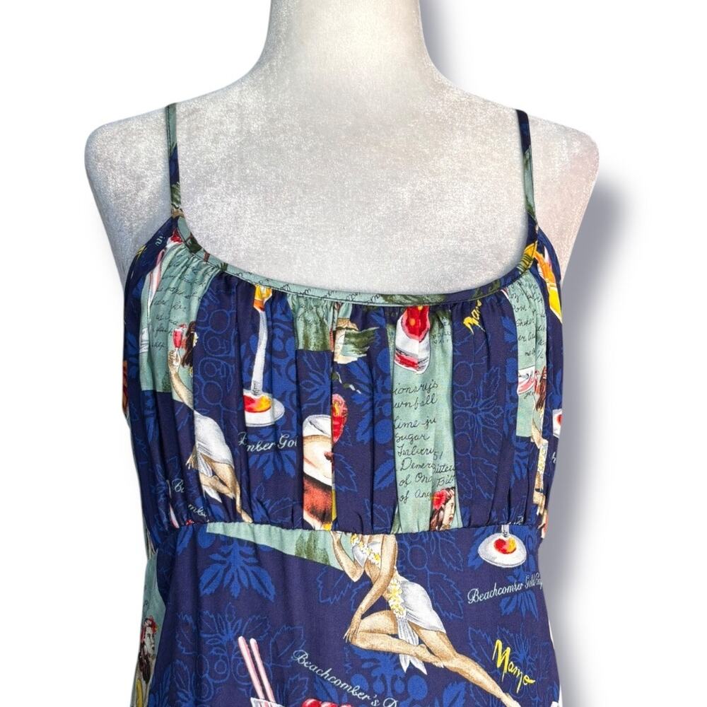 Vintage Mamo Howell Hawaiian Cocktail  Blue Maxi Slipdress Rayon Small Vacation - Picture 2 of 9